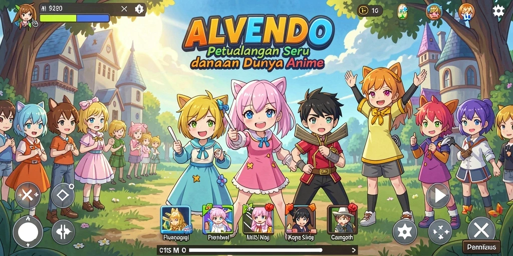 Screenshot ALVENDO menampilkan karakter utama bertarung melawan monster dalam dunia anime.