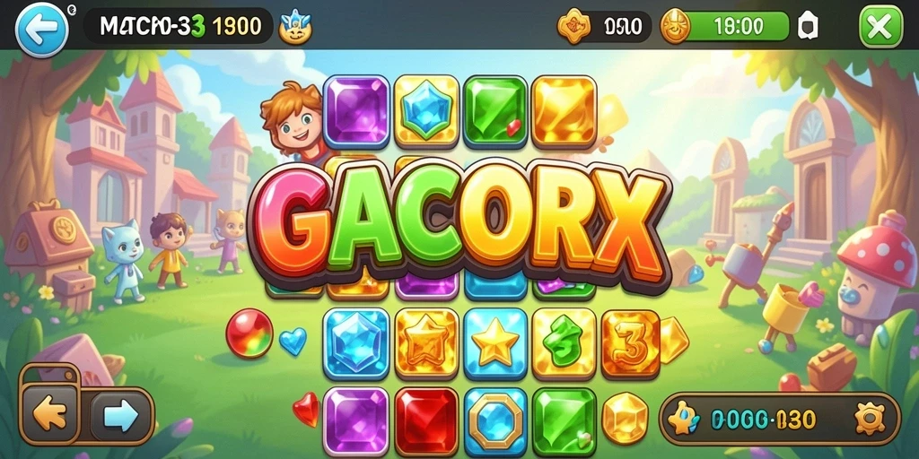 Tangkapan layar GACORX menampilkan aksi seru permainan Match-3.
