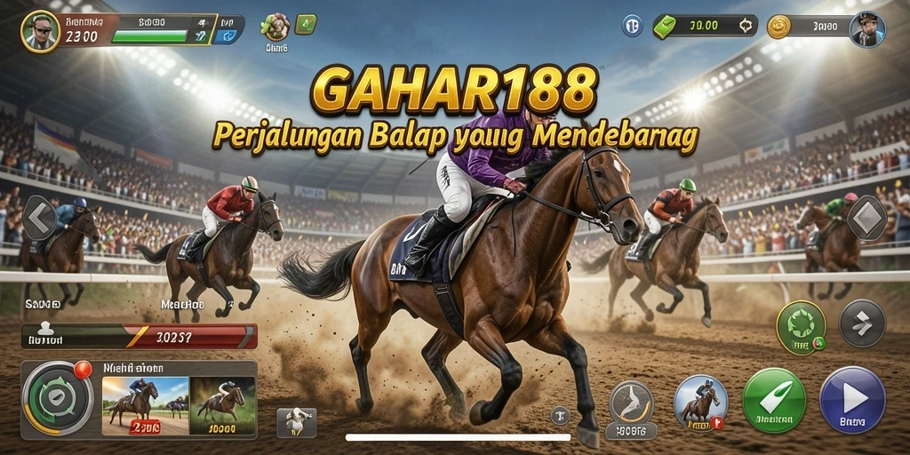 Tangkapan layar utama GAHAR188 menampilkan mobil balap di trek yang menantang.