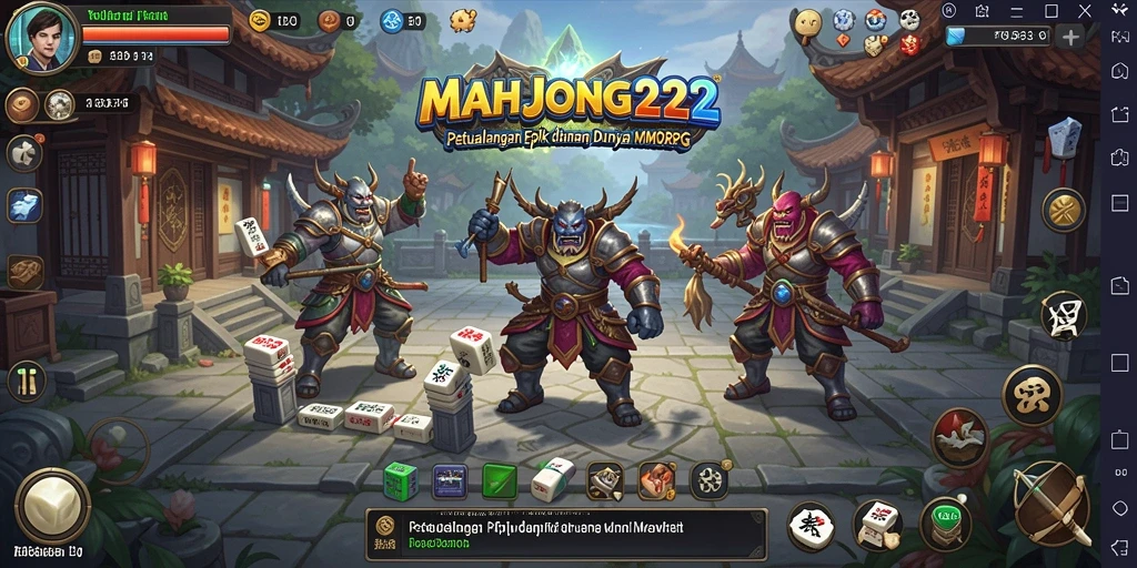 Tampilan gameplay epik di dunia fantasi MAHJONG222.