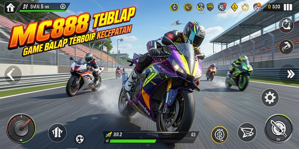 Tampilan gameplay MC888 yang mendebarkan dan penuh aksi balap motor.