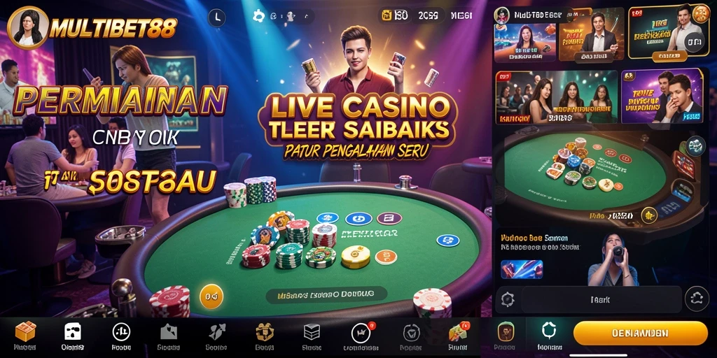 Screenshot gameplay MULTIBET88 menampilkan dealer profesional dan suasana kasino yang menyenangkan.
