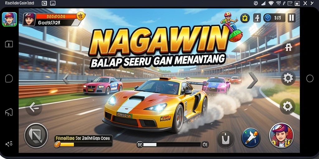 Gameplay NAGAWIN dengan mobil balap yang tangkas dan trek menantang.