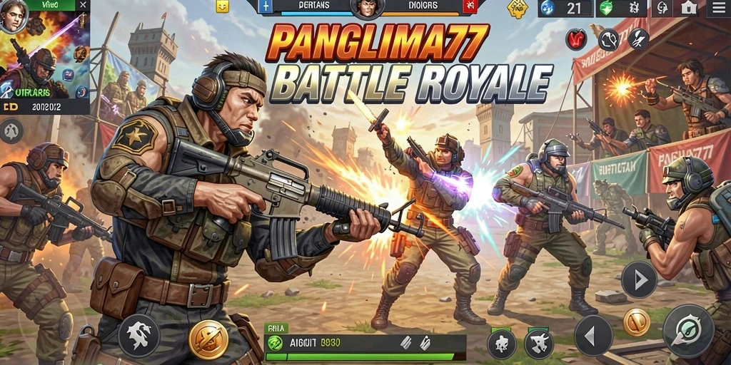 Screenshot gameplay PANGLIMA77 menampilkan aksi Battle Royale yang mendebarkan.