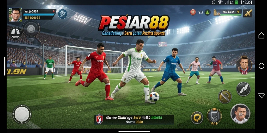 Screenshot utama PESIAR88 menampilkan momen seru dalam permainan olahraga.