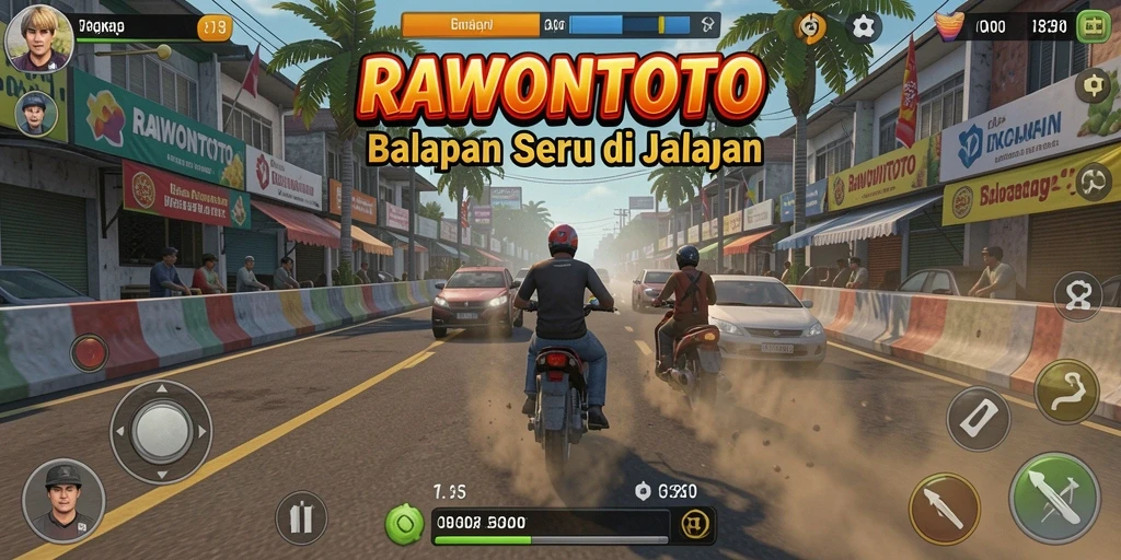 Tangkapan layar utama menunjukkan aksi balapan mendebarkan di RAWONTOTO.