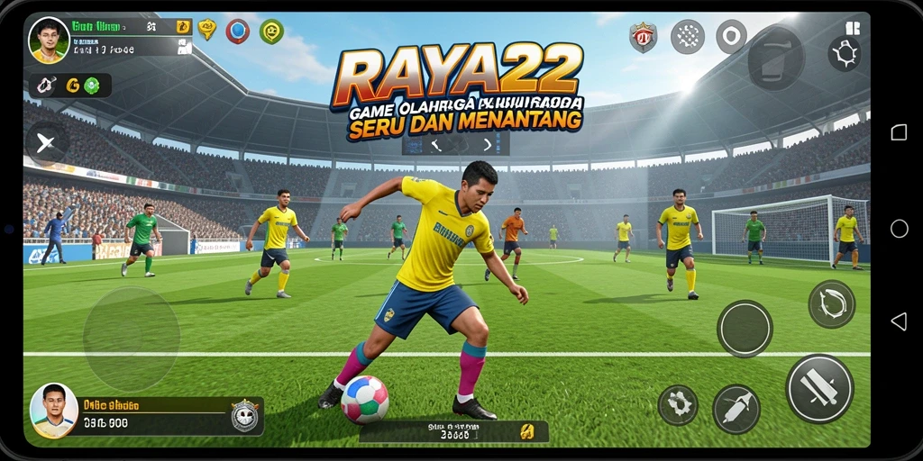 Screenshot gameplay RAYA22 menampilkan aksi seru di lapangan olahraga.