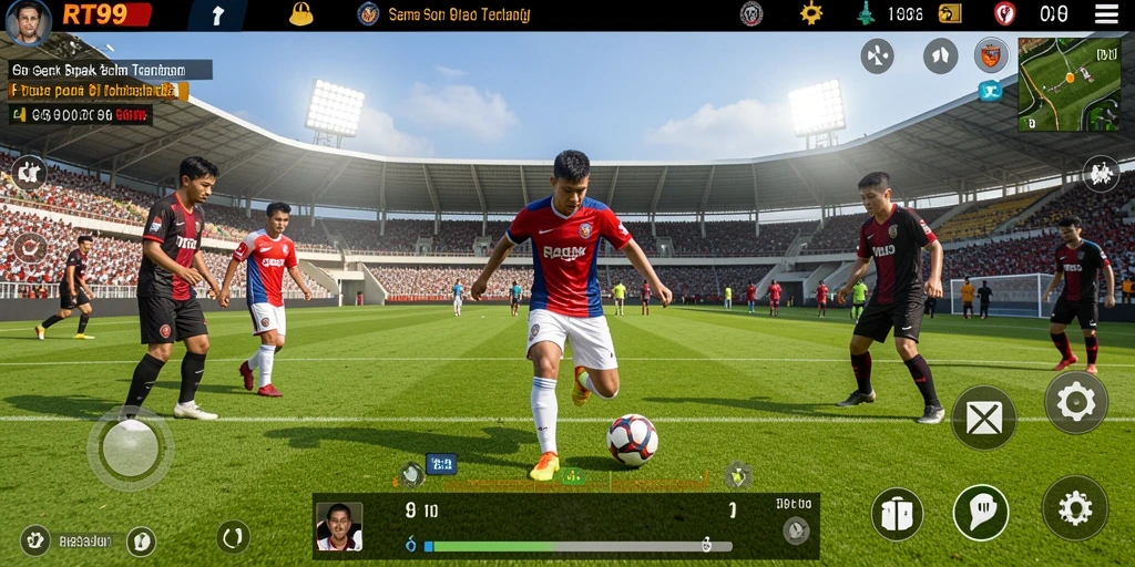 Tampilan gameplay sepak bola yang intens dan realistis di RT99.