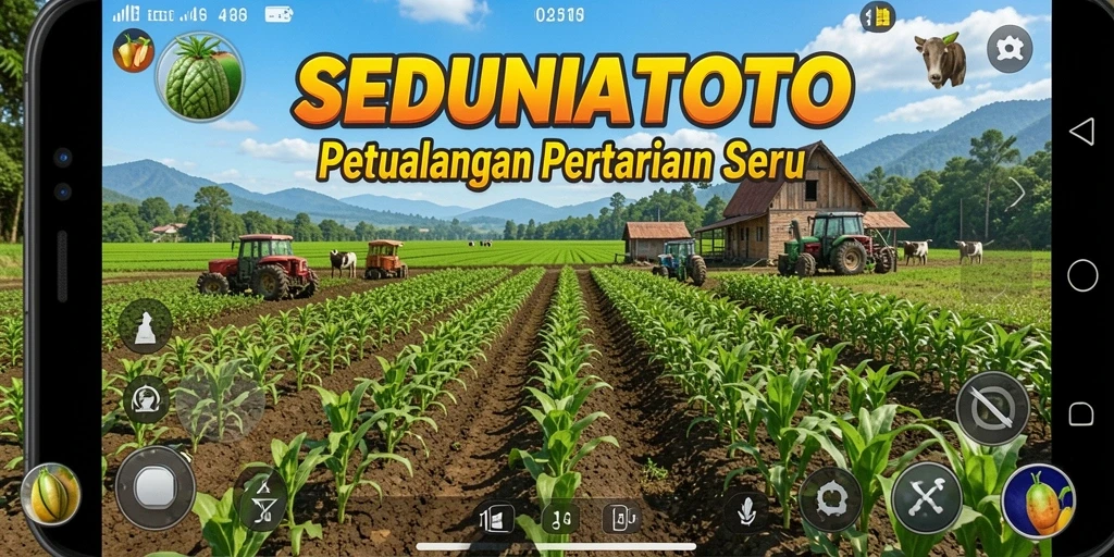 Tampilan gameplay SEDUNIATOTO yang menarik dengan kebun yang subur.