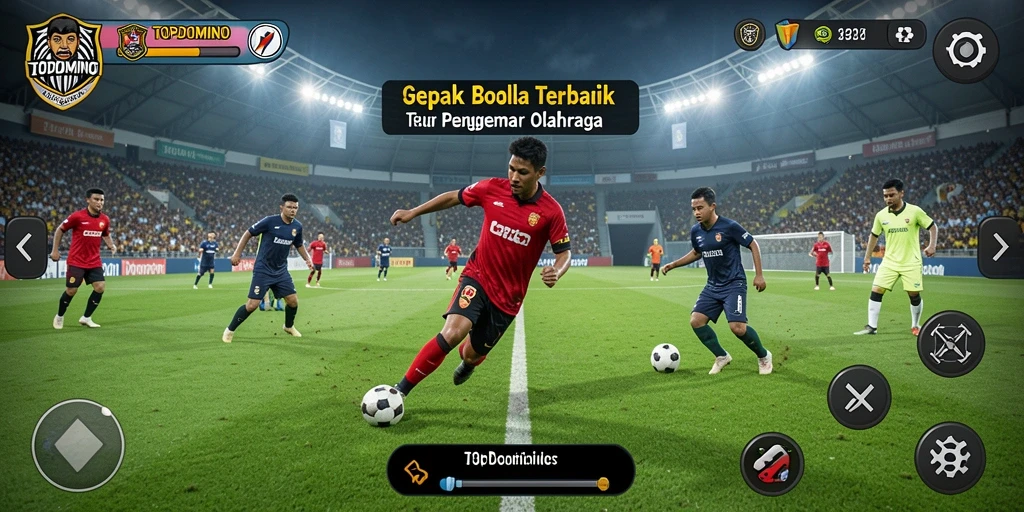 Gameplay seru di TOPDOMINO, menampilkan aksi sepak bola yang mendebarkan.