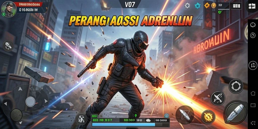 Screenshot gameplay V07 yang menunjukkan aksi seru dalam bertempur.