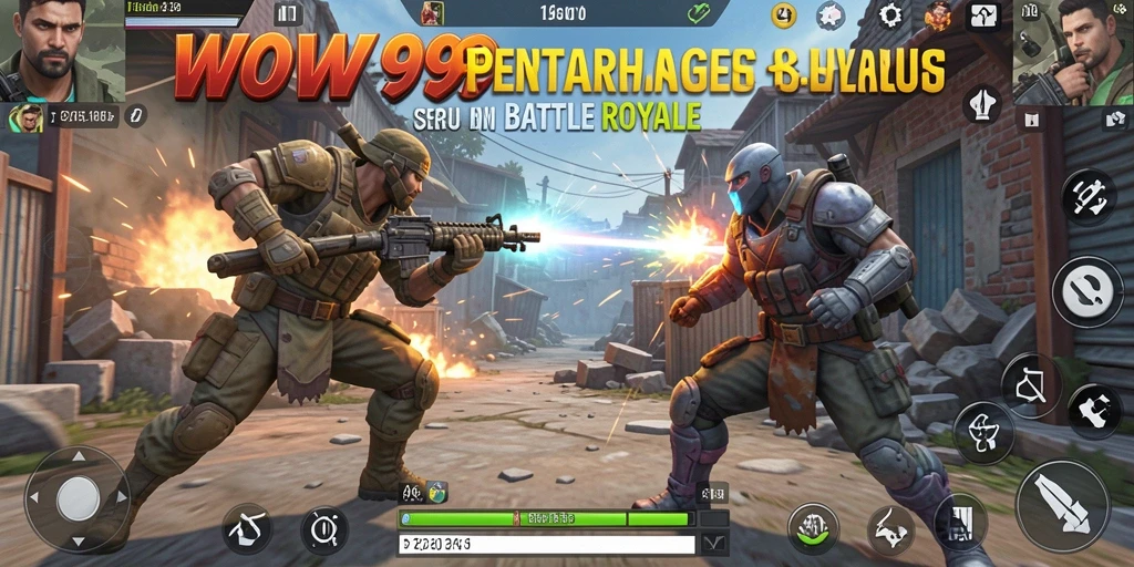 Gameplay WOW99 yang intens dengan pertarungan Battle Royale.